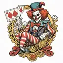 feminine circus clown looks like a joker card tattoo design idea