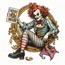 feminine circus clown looks like a joker card tattoo design idea