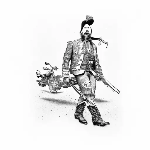 captain Spaulding riding Harley drinking whiskey tattoo design idea