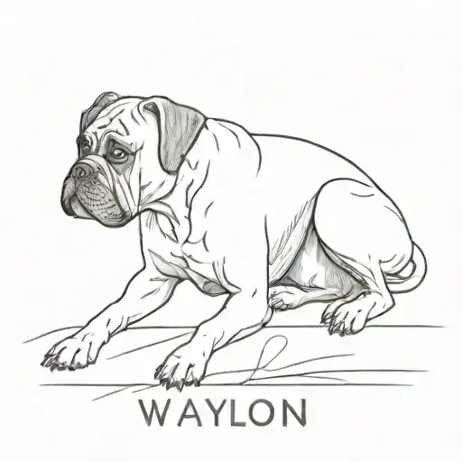 boxer dog with his name waylon under it tattoo design idea