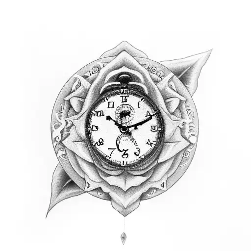 wing rose pocket watch and butterfly  tattoo design idea