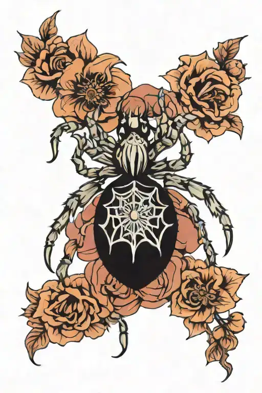 blackwork, small, spooky, flowers, tula pink, spider, delicate  tattoo design idea