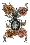 blackwork, small, spooky, flowers, tula pink, spider, delicate  tattoo design idea