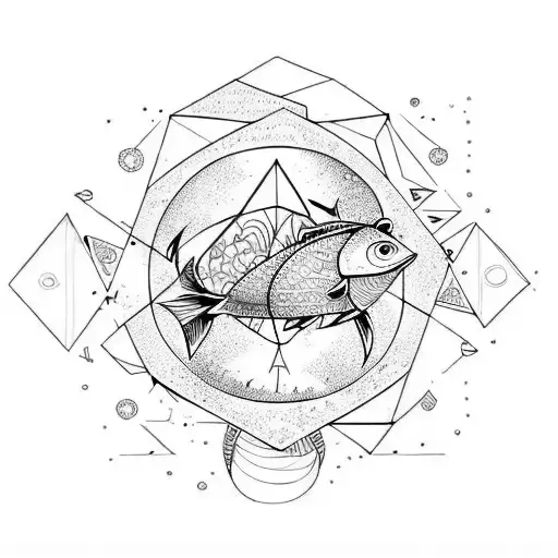 Combine the elements of Capricorn and fish in a geometric design tattoo design idea