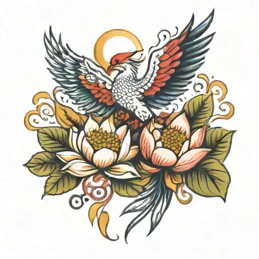 phoenix and lotus tattoo design idea