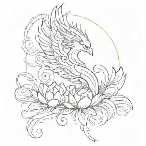 phoenix and lotus tattoo design idea