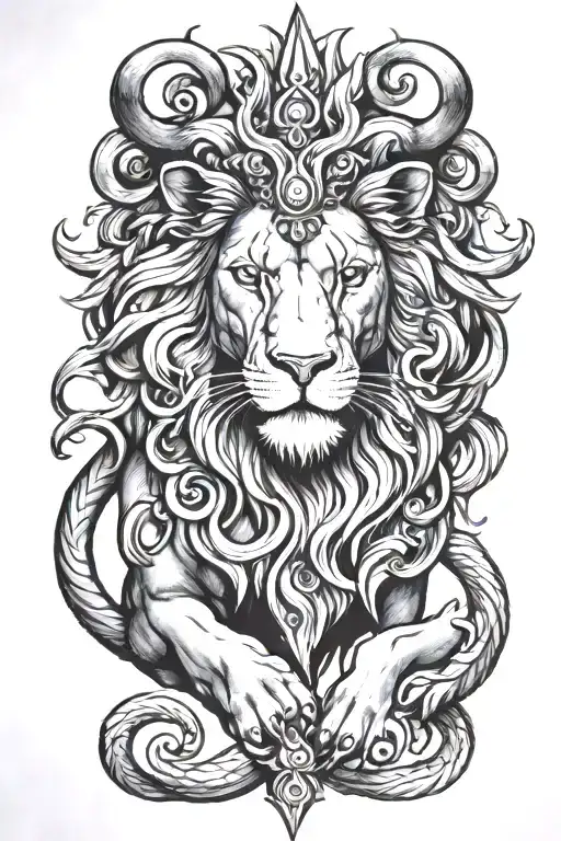 lion with ram horns tattoo design idea