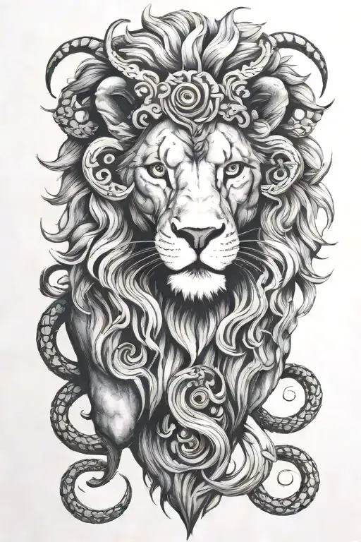 lion with ram horns tattoo design idea