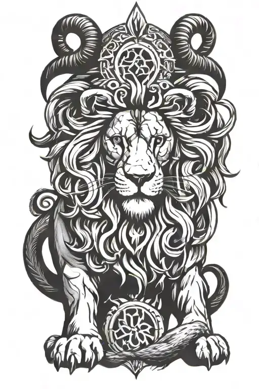 lion with ram horns tattoo design idea