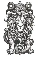 lion with ram horns tattoo design idea