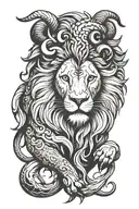 lion with ram horns tattoo design idea