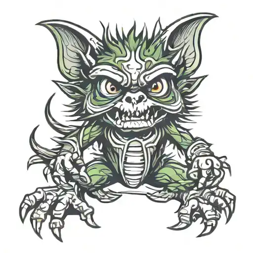 A gremlin with a dubstep equalizer pattern on its skin tattoo design idea