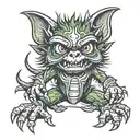 A gremlin with a dubstep equalizer pattern on its skin tattoo design idea