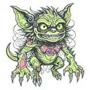 A gremlin with a dubstep equalizer pattern on its skin tattoo design idea