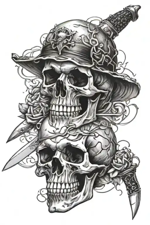 skull and knife tattoo design idea
