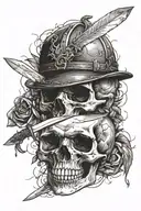 skull and knife tattoo design idea