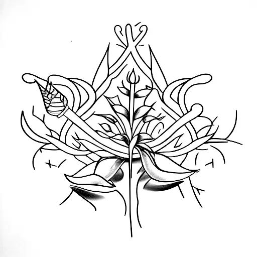stylized thorns with silver lily tattoo design idea
