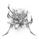stylized thorns with silver lily tattoo design idea