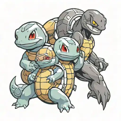 squirtle, majin vegeta, and sailor moon anime manga tattoo design idea