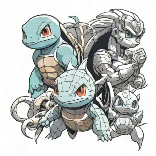 squirtle, majin vegeta, and sailor moon anime manga tattoo design idea