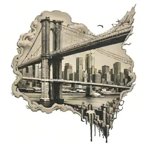 New york brooklyn bridge with color and city skyline   tattoo design idea