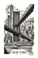 New york brooklyn bridge with color and city skyline   tattoo design idea