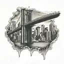 New york brooklyn bridge with color and city skyline   tattoo design idea