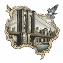 New york brooklyn bridge with color and city skyline   tattoo design idea