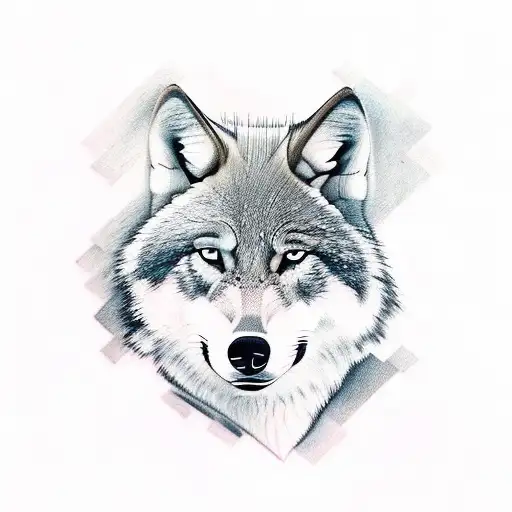 A tattoo of a portrait of a wolf in a realistic style. I want it to be his head poking out of a diamond shaped frame.  tattoo design idea
