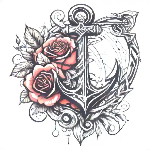 wolf arrow anchor rose intertwined tattoo design idea