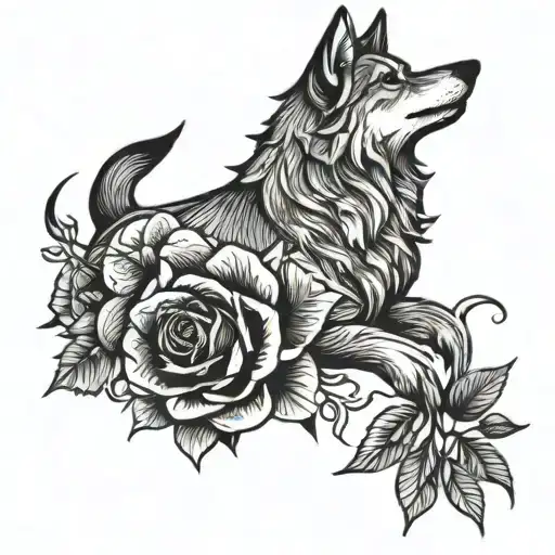 wolf rose tattoo design idea