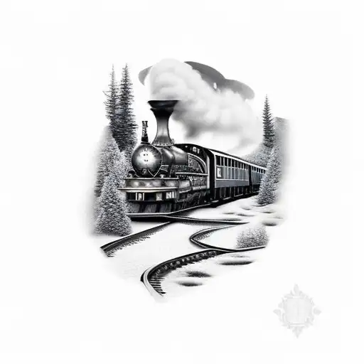 old school train crossing bridge  tattoo design idea