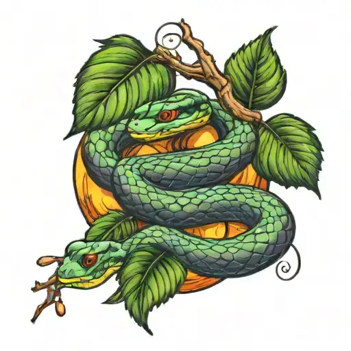 snake rapped around apple tree branch tattoo design idea
