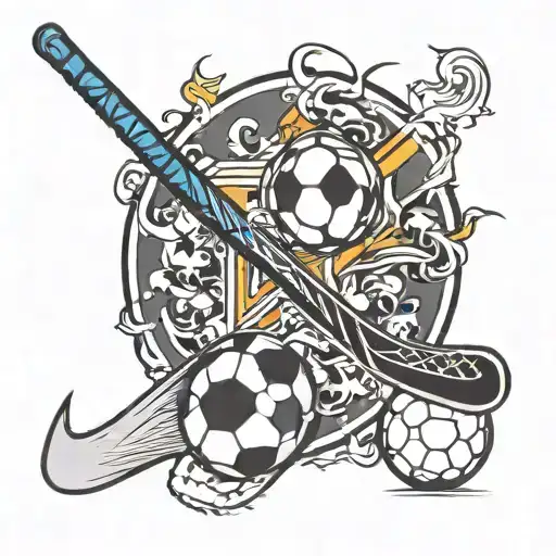 A hockey stick with a soccer ball next to it tattoo design idea