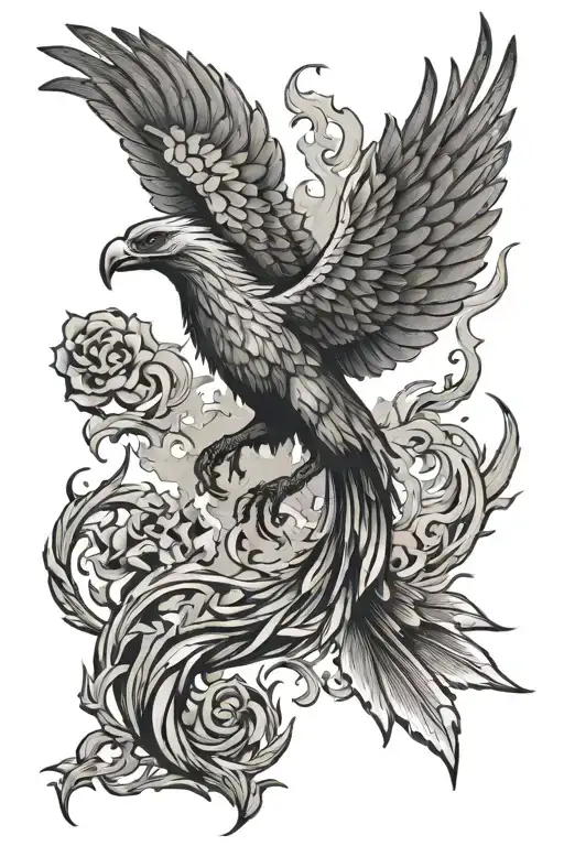 Scorpion Eagle Phoenix rising from ashes symbolizing overcoming PTSD tattoo design idea