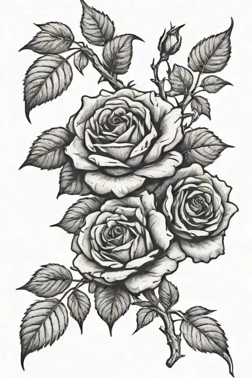 rose bush branch long Limb with twigs tattoo design idea
