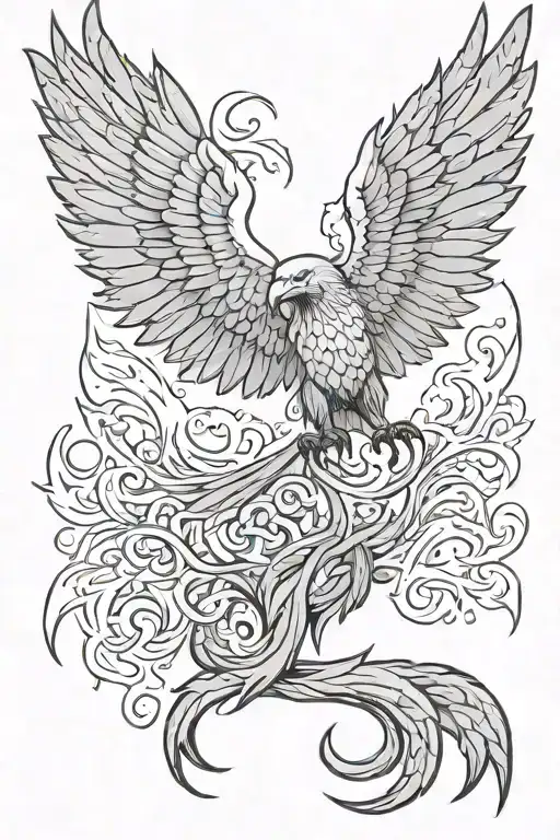 Scorpion Eagle Phoenix rising from ashes symbolizing overcoming PTSD tattoo design idea