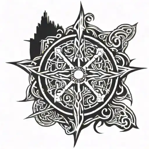 mountain celtic cross compass  tattoo design idea
