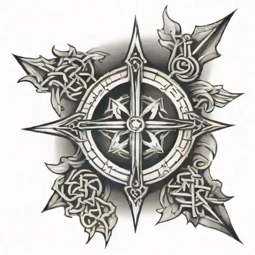 mountain celtic cross compass  tattoo design idea