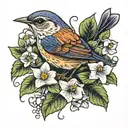 wren bird with violets   tattoo design idea
