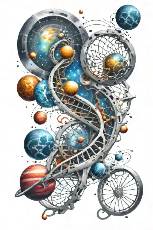 space dna shape r colorful hyper realistic tattoo design idea