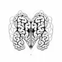 A sketch of a brain and a heart separated by a diagonal line, representing the dichotomy between rationality and emotion tattoo design idea