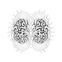 A sketch of a brain and a heart separated by a diagonal line, representing the dichotomy between rationality and emotion tattoo design idea