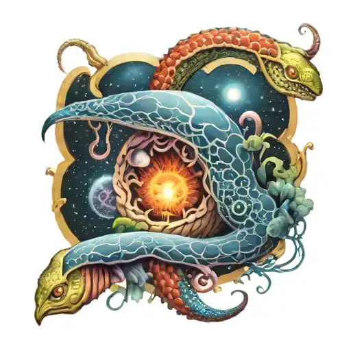 Cosmic genesis worm tattoo design idea