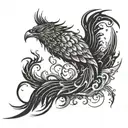 A sales graph morphing into a phoenix rising from the ashes, symbolizing growth and transformation in the sales industry tattoo design idea