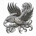 A sales graph morphing into a phoenix rising from the ashes, symbolizing growth and transformation in the sales industry tattoo design idea