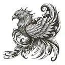 A sales graph morphing into a phoenix rising from the ashes, symbolizing growth and transformation in the sales industry tattoo design idea