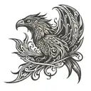 A sales graph morphing into a phoenix rising from the ashes, symbolizing growth and transformation in the sales industry tattoo design idea