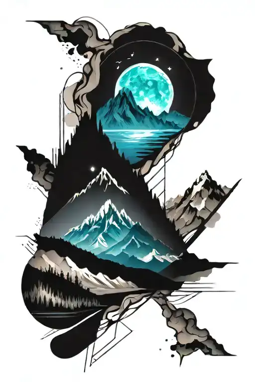 mountains panorama tattoo design idea