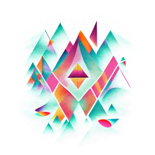 An abstract design combining the energy of a dance party with the tranquility of a forest, using triangle and geometric shapes tattoo design idea